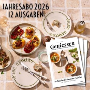 Geniessen Jahresabo 2026 (12 Ausgaben) – inkl. Jahresrezeptbuch 2026